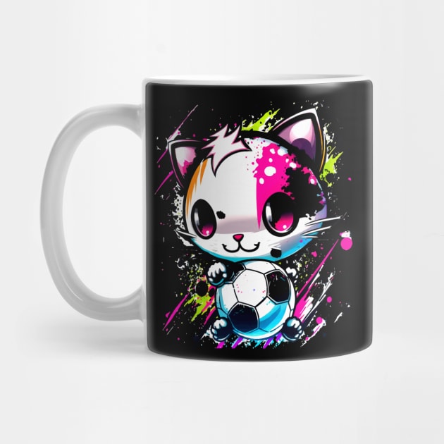 Soccer Cat Kawaii Chibi - Soccer Futball Football - Graphiti Art Graphic Paint by MaystarUniverse